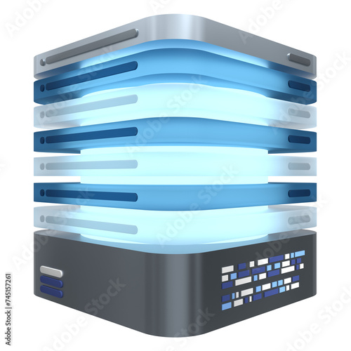 3D server icon. Glowing server. Computer server 3d render icon. Cloud computing. 3d render illustration