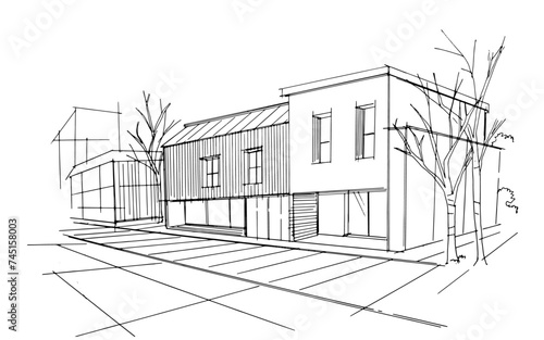Drawing exterior and interior architectural lines. , Graphic assembly in architecture and interior design work. ,Sketch ideas for interior or exterior designs.
