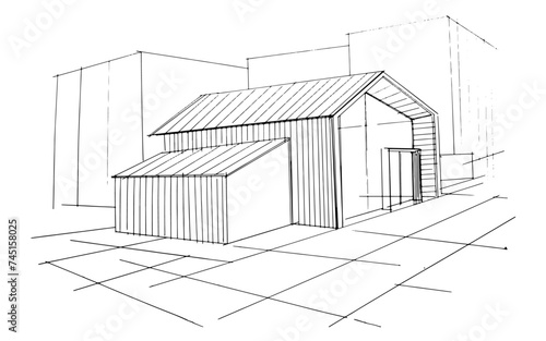 Drawing exterior and interior architectural lines. , Graphic assembly in architecture and interior design work. ,Sketch ideas for interior or exterior designs.