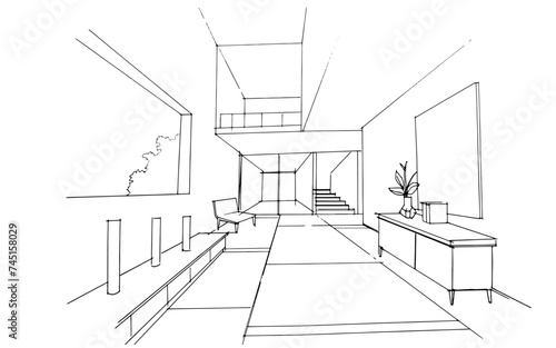 Drawing exterior and interior architectural lines. , Graphic assembly in architecture and interior design work. ,Sketch ideas for interior or exterior designs.