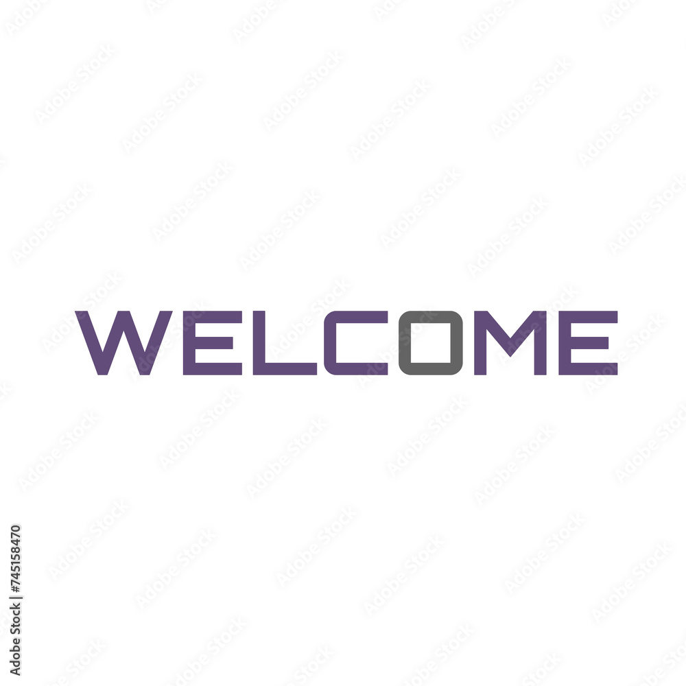 Fototapeta premium Welcome. purple text, lettering, on white background Card banner design. Vector 