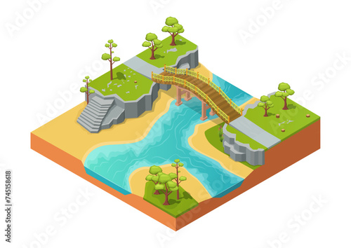 isometric beautiful nature river