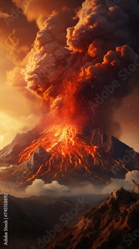 A powerful volcanic eruption in the daytime