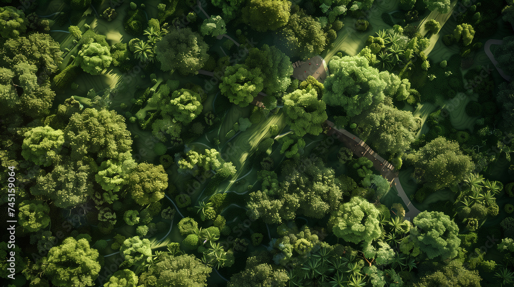 Naklejka premium aerial view of green park in the city, eco friendly green area
