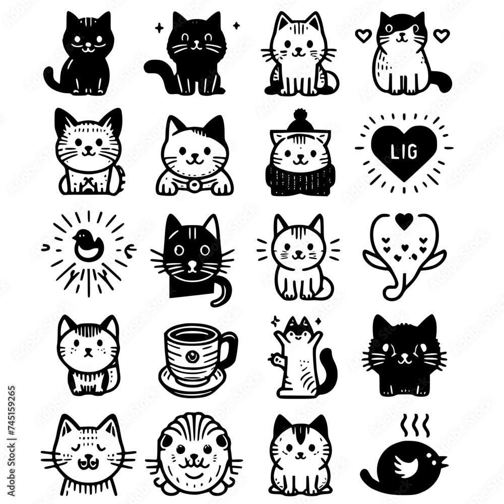 set of funny cartoon cats set of funny cartoon cats
