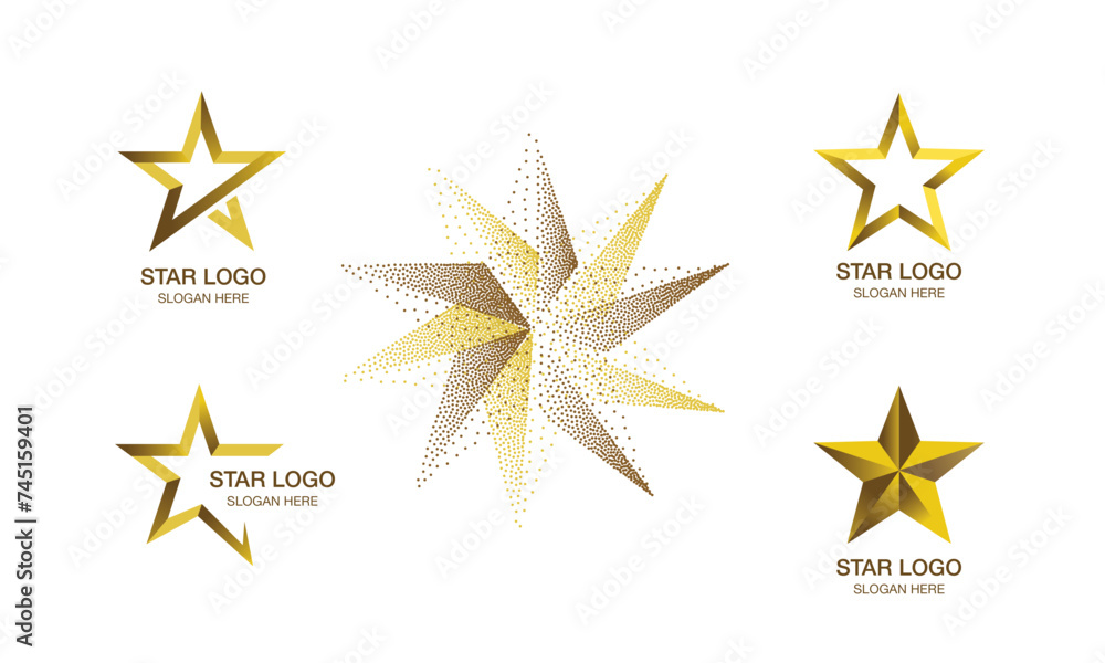 Obraz premium Gold Star Logo Vector in elegant Style with Star abstract symbol. White Background