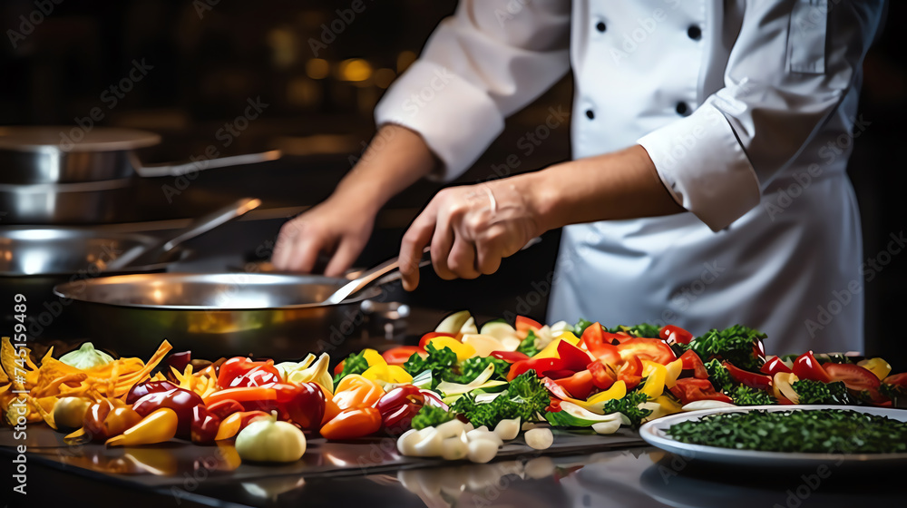 special dishes being prepared by a check at a restaurant, restaurant kitchen, cooking