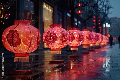 Chinese New Year lantern decoration made of red paper. Ai generative