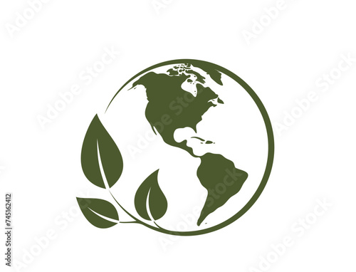 eco world icon. western hemisphere of the earth. earth day illustration. isolated vector image