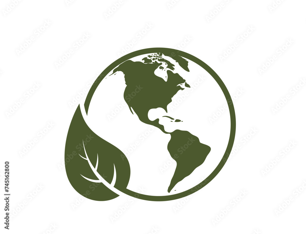 eco world icon. western hemisphere of the earth. eco friendly, sustainable ecosystem and earth day illustration eco world icon. western hemisphere of the earth. eco friendly, sustainable ecosystem and earth day illustration