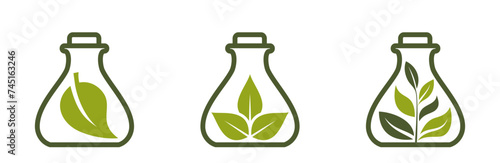 green plant in flask icon set. eco friendly, organic and botanical symbol. isolated vector illustration