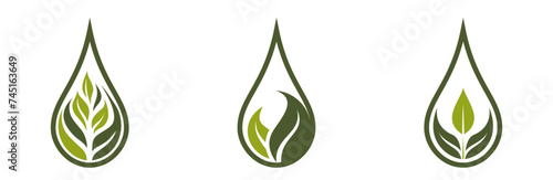 Eco icon. green plant in drop. organic, clean water and natural symbols. isolated vector images