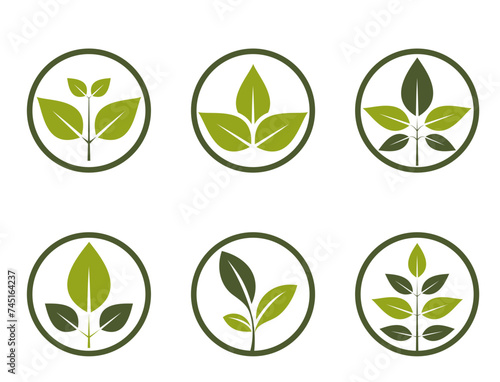organic icon set. green sprout in a circle. natural, bio and eco friendly symbols. isolated vector images