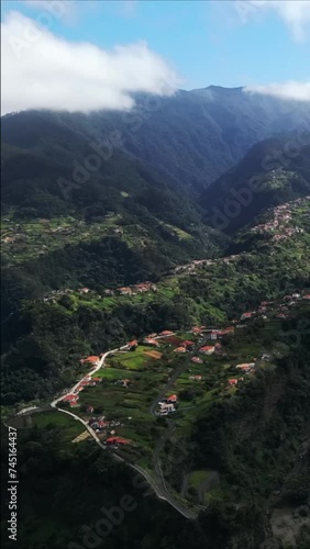 Vertical video 9:16 for social media story Aerial view of mountain villages in Madeira Portugal	