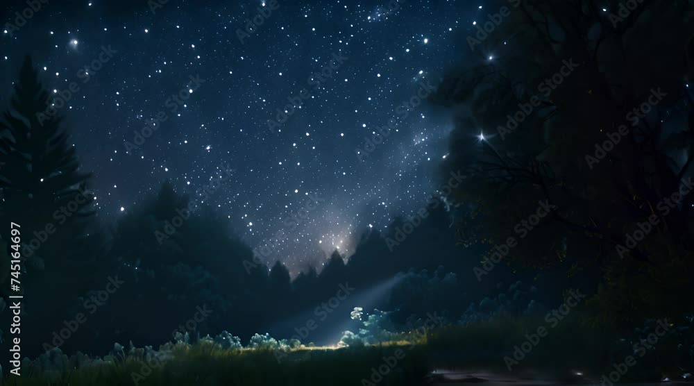 Stars shining in the crystal clear sky surrounded by pine woods Stars shining in the crystal clear sky surrounded by pine woods