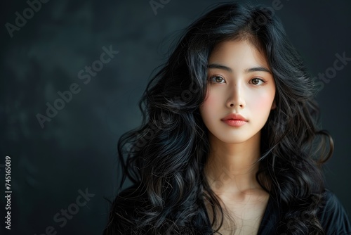 Asian young lady with long, wavy hair. Ai generative