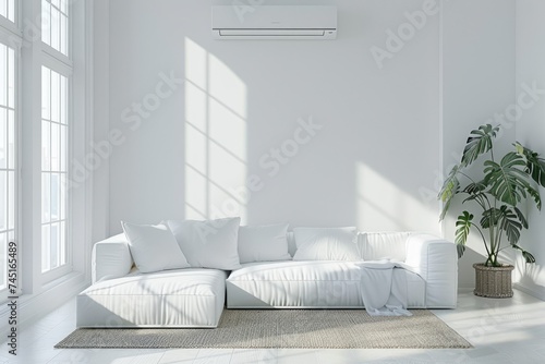 White AC unit and vent in harmony with a minimal design. Ai generative photo