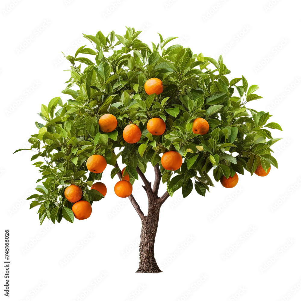 Orange tree on white or transparent background