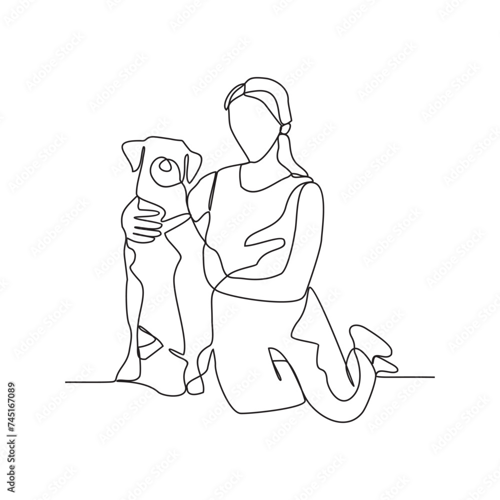 One continuous line drawing of someone is playing with their pet by hugging and carrying it as vector illustration. Playing with pets activity illustration in simple linear style vector concept. One continuous line drawing of someone is playing with their pet by hugging and carrying it as vector illustration. Playing with pets activity illustration in simple linear style vector concept.
