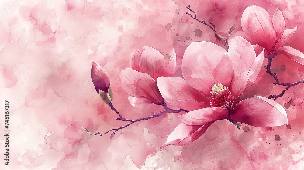 Oil art of pink Magnolia flower with an empty space for text or product for background portrait or mug printing, Generative AI. - obrazy, fototapety, plakaty 