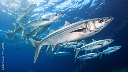 a shoal of barracudas in the Egyptian sea. underwater fotography photo