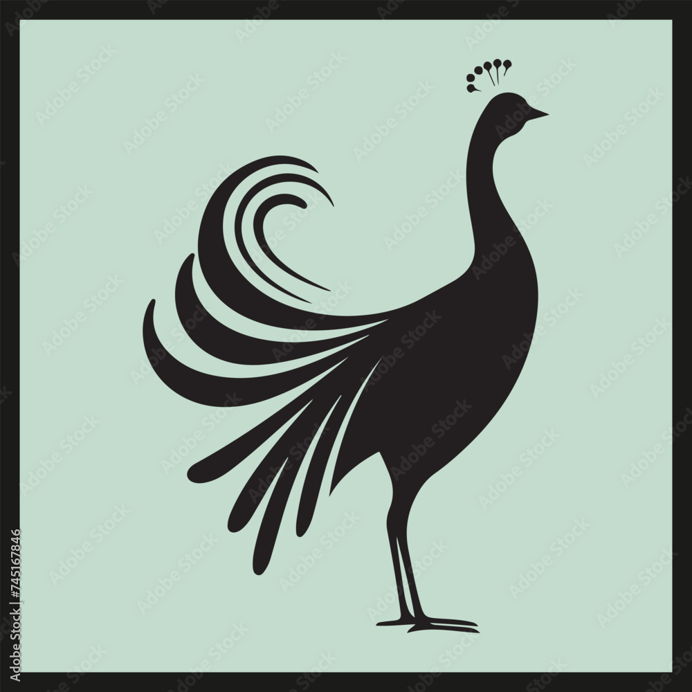 Fototapeta premium peacock vector illustration, Lyrebird black silhouette set vector