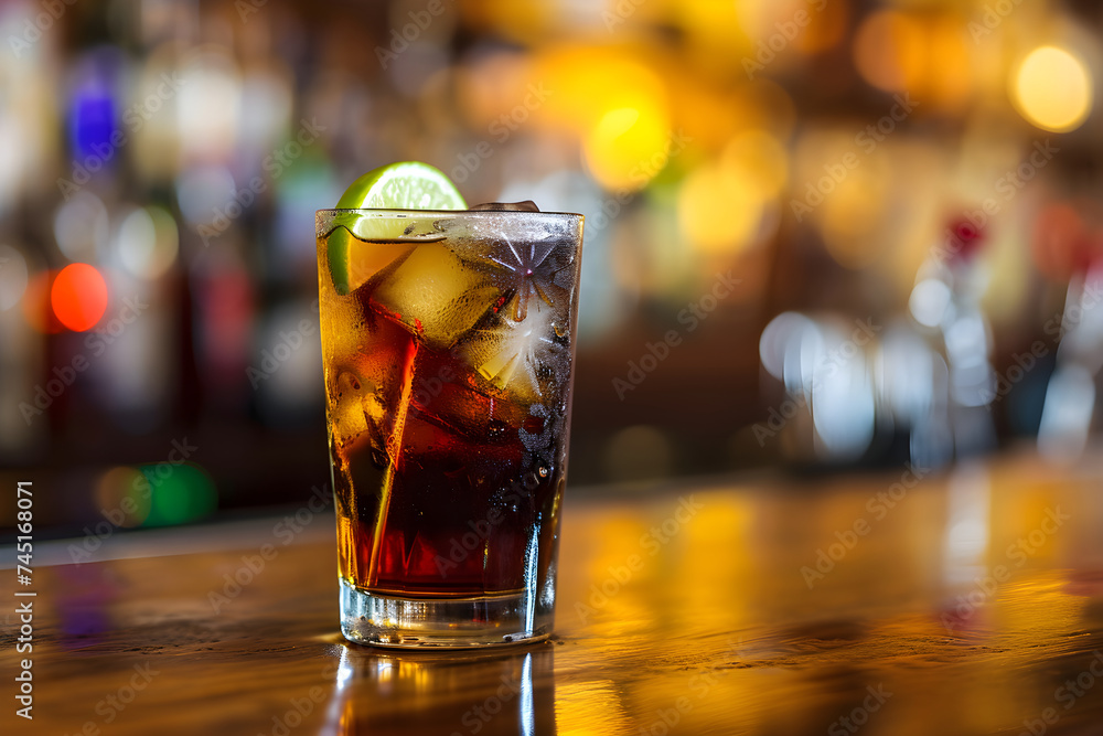 glass of cola and rum with lemon and lime. cuba libre. diet coke. Whiskey. minimalistic. Bar. Friday evening glass of cola and rum with lemon and lime. cuba libre. diet coke. Whiskey. minimalistic. Bar. Friday evening