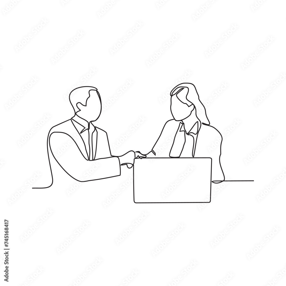 One continuous line drawing of  Handshake of two businessmen, partnership concept, Shaking hands to seal a deal. Vector illustration business deal activity in simple linear style vector concept.