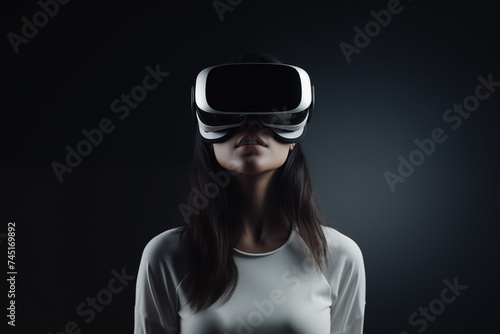 Woman Wearing VR Glasses, exploring Virtual Reality and Metaverse © song