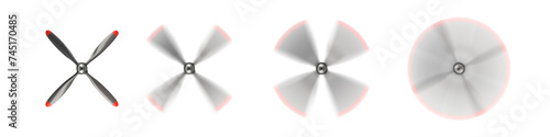four bladed propeller with many speed versions. Pen tool cutout. Isolated transparent PNG. Fan propeller. Airplane propeller. Spinning propeller.