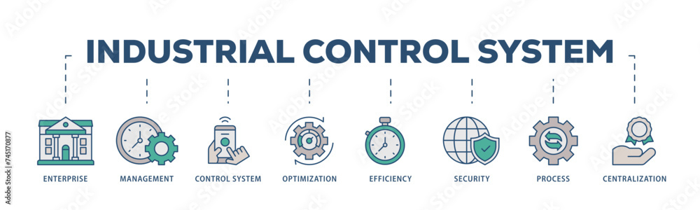 Industrial control system icons process structure web banner ...