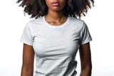 Sweet African American lady with a white setting and a solitary white t-shirt and space, Generative AI.