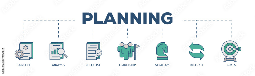 Planning icons process structure web banner illustration of concept, analysis, checklist, leadership, strategy, delegate and goals icon live stroke and easy to edit Planning icons process structure web banner illustration of concept, analysis, checklist, leadership, strategy, delegate and goals icon live stroke and easy to edit