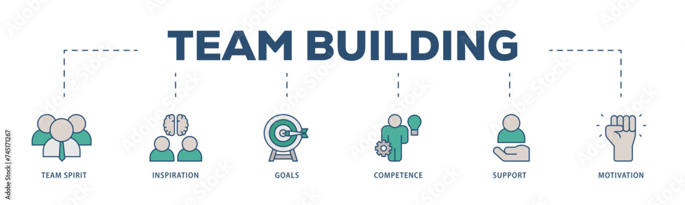 Team building icons process structure web banner illustration of team spirit, inspiration, goals, competence, support, and motivation icon live stroke and easy to edit Team building icons process structure web banner illustration of team spirit, inspiration, goals, competence, support, and motivation icon live stroke and easy to edit