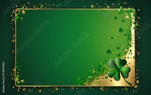 St. Patrick's Day card, menu or invitation template with space for text, clover and gold elements