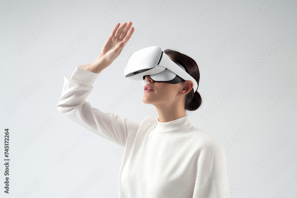 Woman Experiencing Virtual Reality with Smart Glasses, Future Technology Concept Woman Experiencing Virtual Reality with Smart Glasses, Future Technology Concept