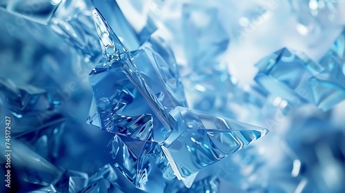 3d rendering of blue abstract layered crystal glass background. Generative Ai