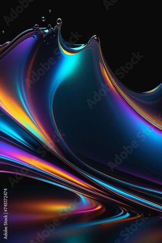 Abstract silky and shiny waves on a dark background, vertical composition