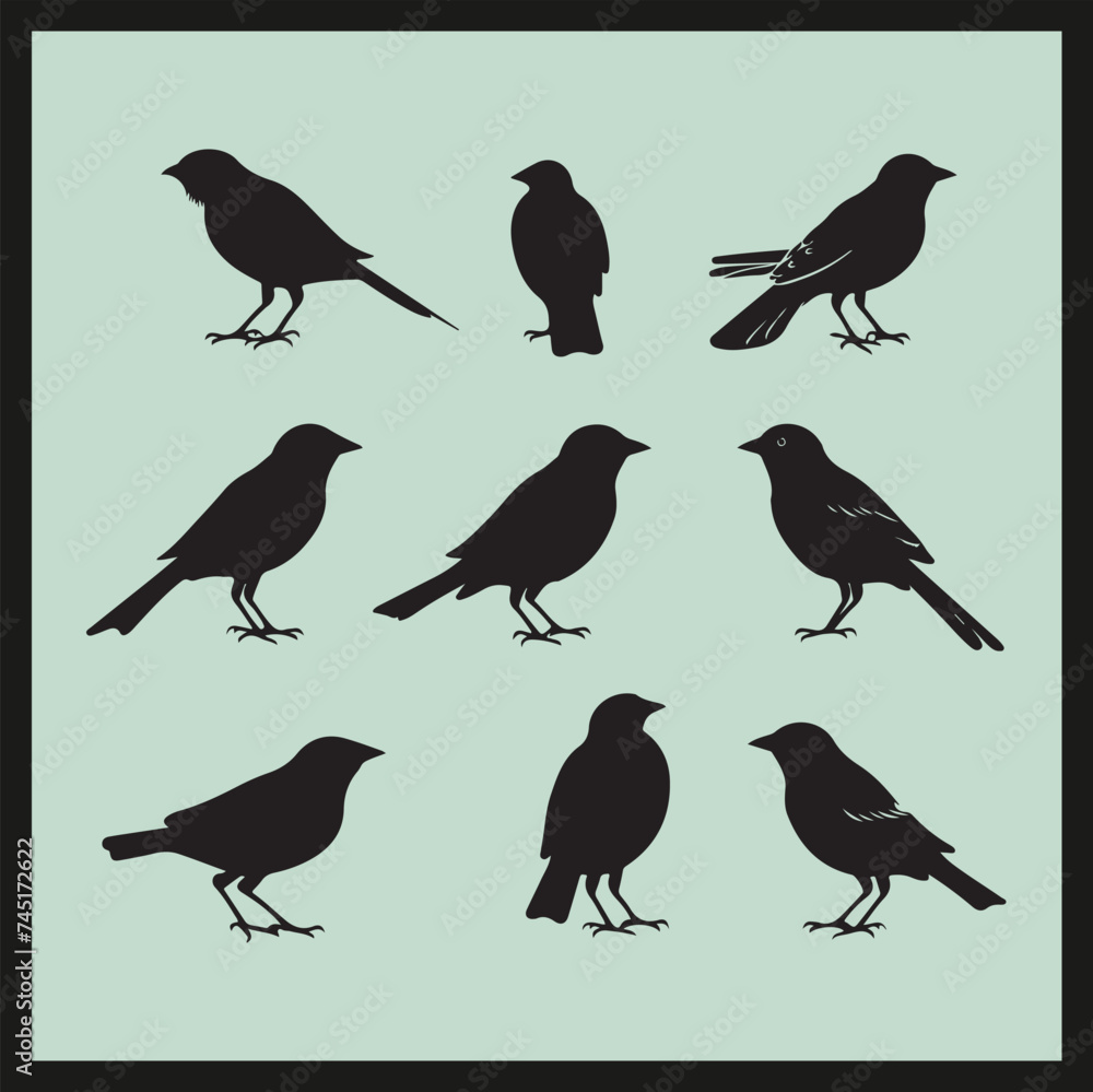 Bobolink black silhouette set, set of birds silhouettes Bobolink black silhouette set, set of birds silhouettes