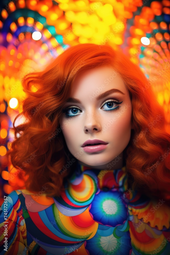 A woman's portrait transformed into an abstract burst of colors, radiating a unique and captivating aura in the pop art style A woman's portrait transformed into an abstract burst of colors, radiating a unique and captivating aura in the pop art style