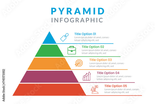 pyramid infographic template with 5 list, multipurpose layout vector for presentation, banner, brochure, flyer, etc. photo