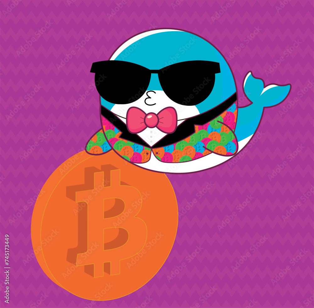 Bitcoin whale, emotions illustration, cartoon, emotes, emojis, cute whale with suit, businessman, for backgrounds