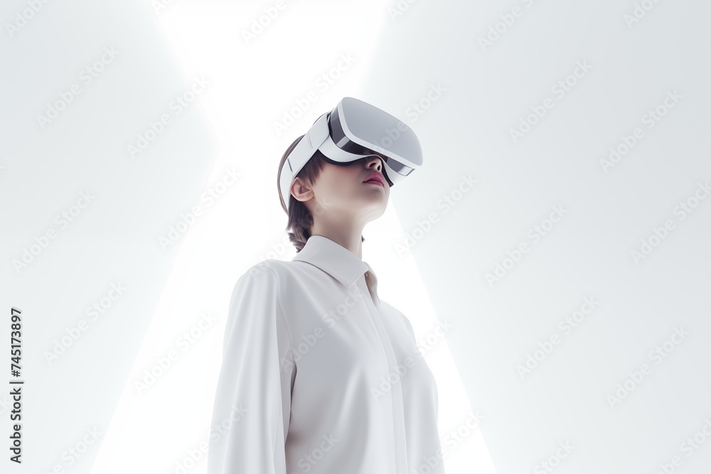 Woman Experiencing Virtual Reality with Smart Glasses, Future Technology Concept Woman Experiencing Virtual Reality with Smart Glasses, Future Technology Concept