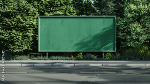Mockup of a long empty green billboard on the side of the road