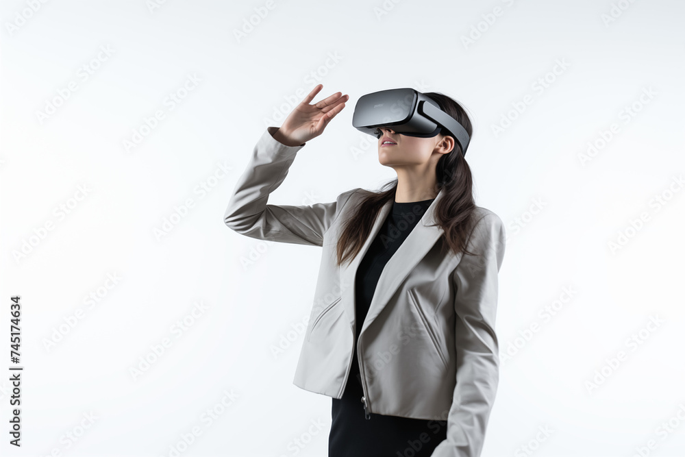 Woman Experiencing Virtual Reality with Smart Glasses, Future Technology Concept Woman Experiencing Virtual Reality with Smart Glasses, Future Technology Concept