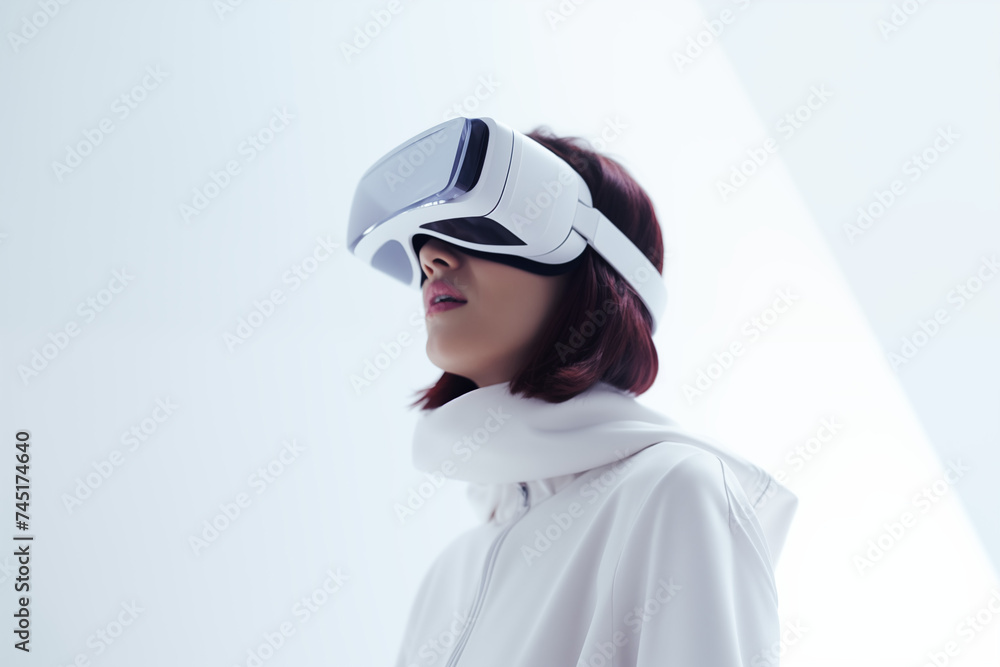 Woman Experiencing Virtual Reality with Smart Glasses, Future Technology Concept Woman Experiencing Virtual Reality with Smart Glasses, Future Technology Concept