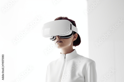 Woman Experiencing Virtual Reality with Smart Glasses, Future Technology Concept © song