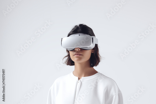 Woman Experiencing Virtual Reality with Smart Glasses, Future Technology Concept