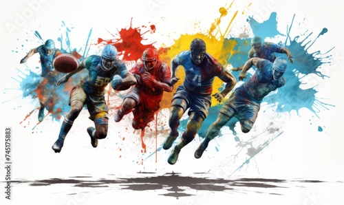 Team sports. The game is sporty. Competitions. Athletes on the move. Splashes of paint. Poster. banner. white background © PanArt