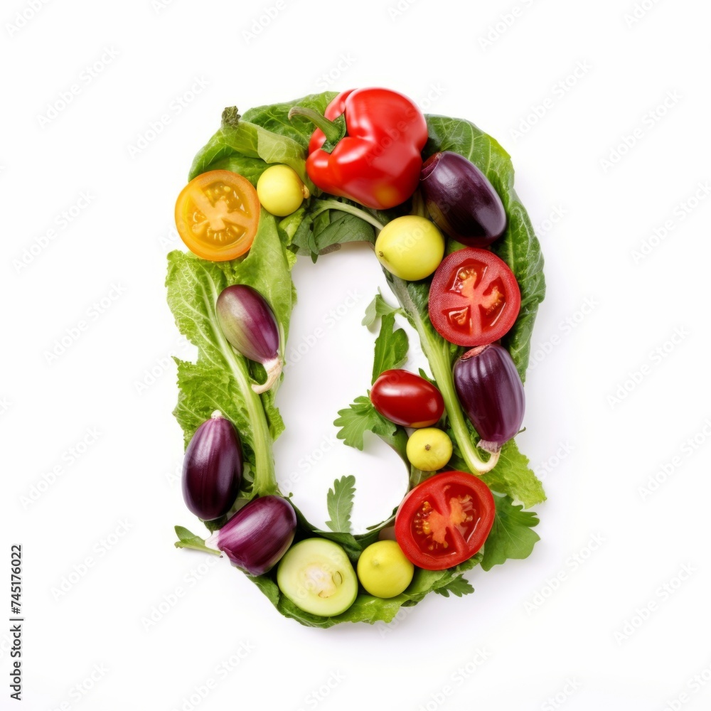 Letter O made of salad, Vegetables, tomato, pepper, cabbage. Healthy Eating Letter O made of salad, Vegetables, tomato, pepper, cabbage. Healthy Eating